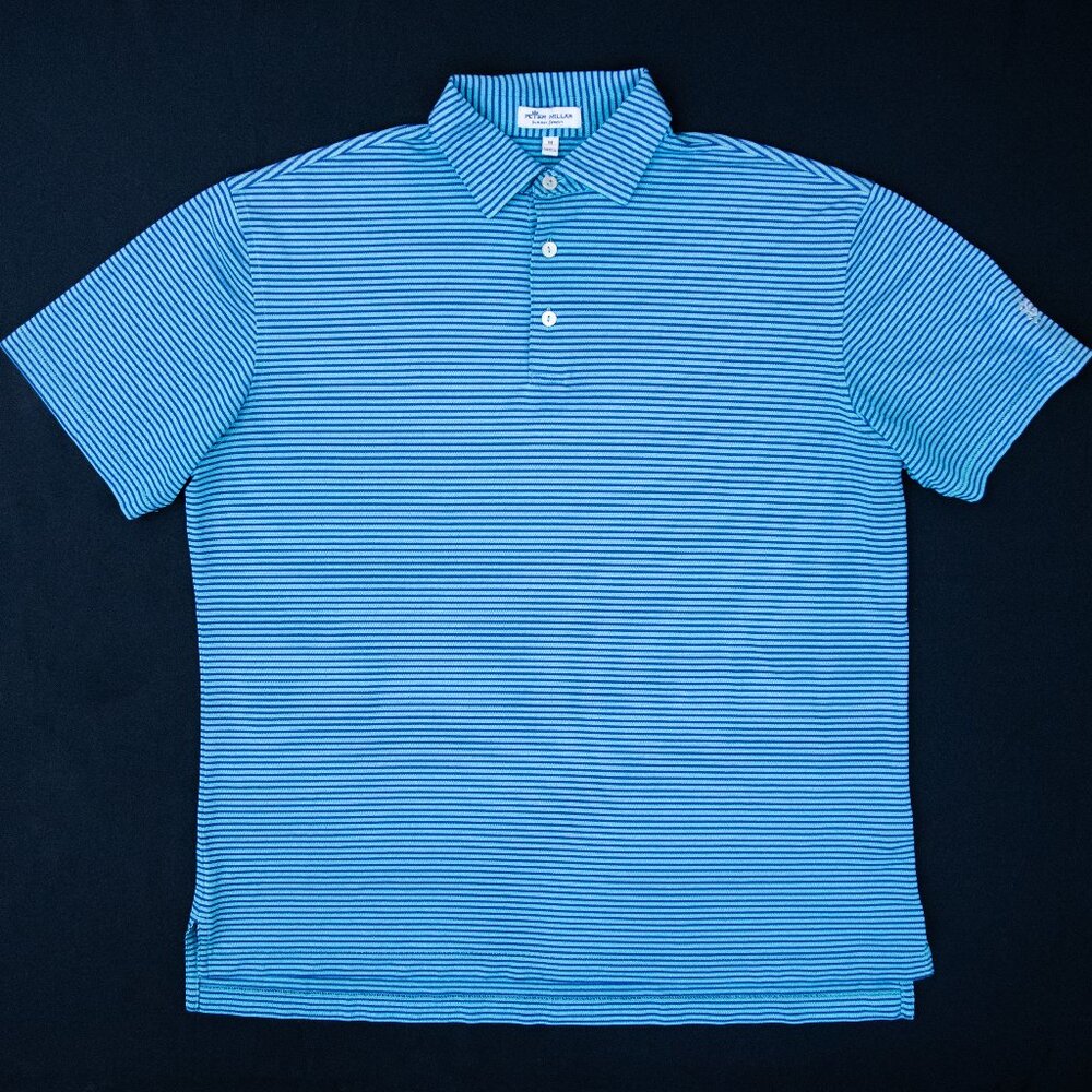 Peter Millar Summer Comfort Men's Size M Teal/Dark Blue Striped Polo